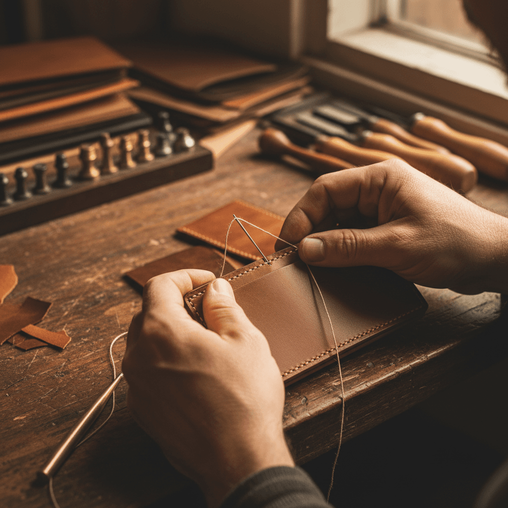 Leather product on marble surface