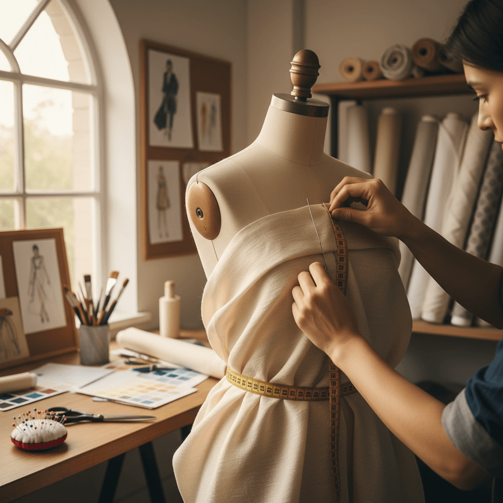 photographer composing a close-up shot of textured fabric in a studio