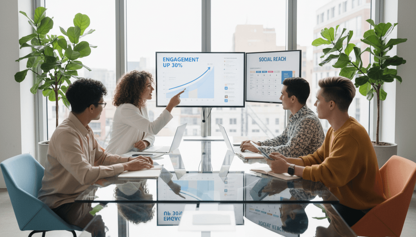 Marketing strategy session showing data and planning