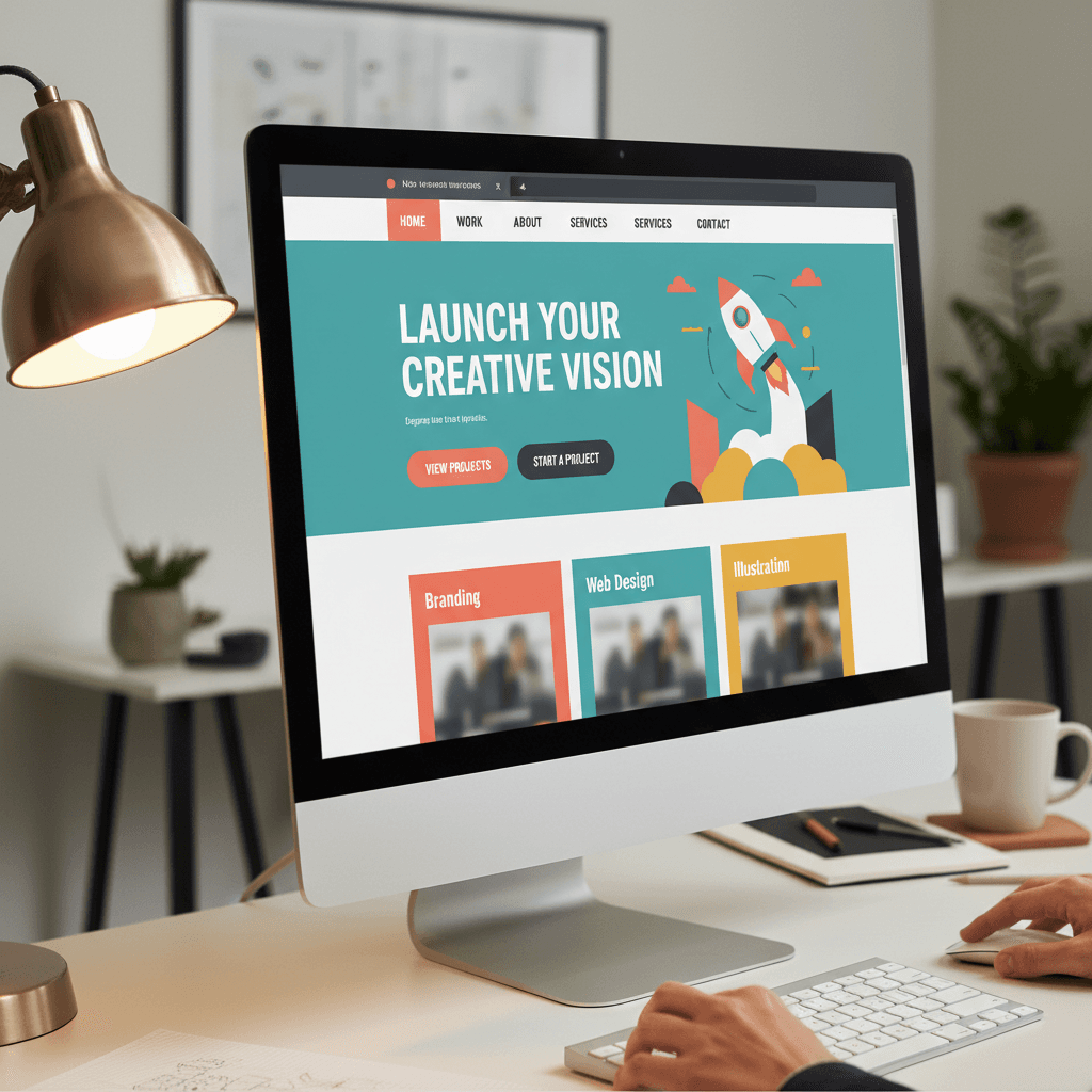 Modern website homepage mockup on monitor